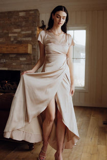 Krystal Satin Wrap Gown | Champagne ...